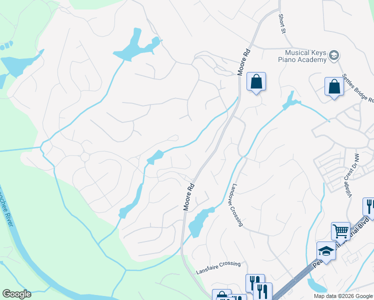 map of restaurants, bars, coffee shops, grocery stores, and more near 760 Allen Lake Lane in Suwanee