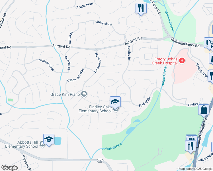 map of restaurants, bars, coffee shops, grocery stores, and more near 150 Sessingham Lane in Alpharetta