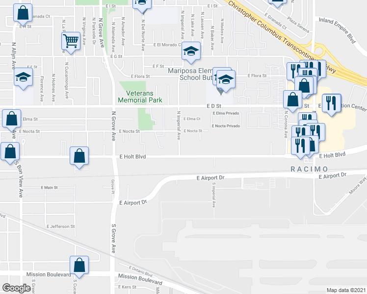 map of restaurants, bars, coffee shops, grocery stores, and more near in Ontario