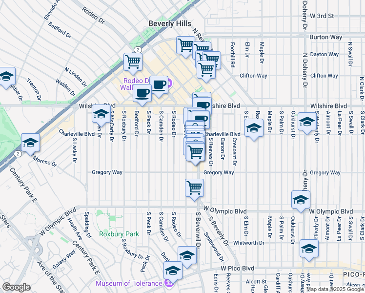 map of restaurants, bars, coffee shops, grocery stores, and more near 236 South Rodeo Drive in Beverly Hills