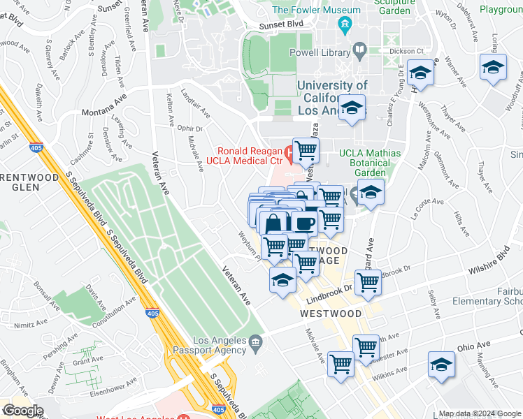 map of restaurants, bars, coffee shops, grocery stores, and more near in Los Angeles