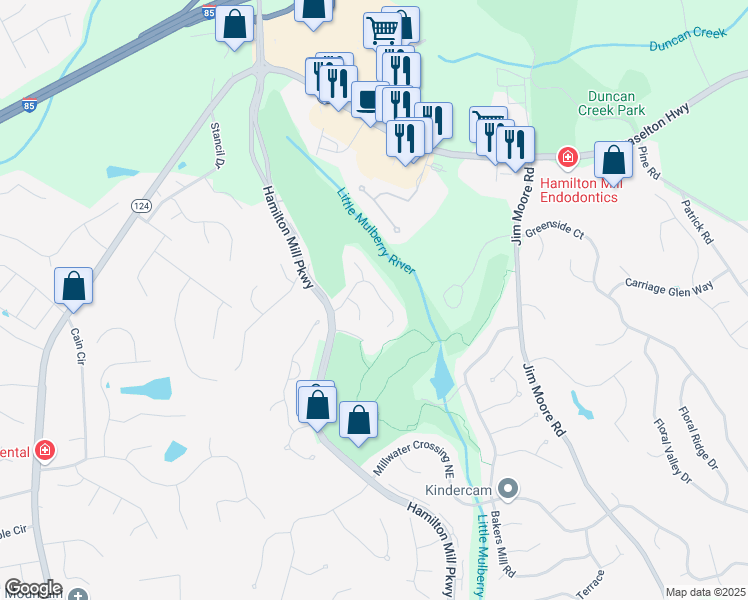 map of restaurants, bars, coffee shops, grocery stores, and more near 3377 Forest Vista Drive in Dacula