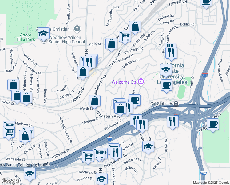 map of restaurants, bars, coffee shops, grocery stores, and more near 4839 Seldner Avenue in Los Angeles