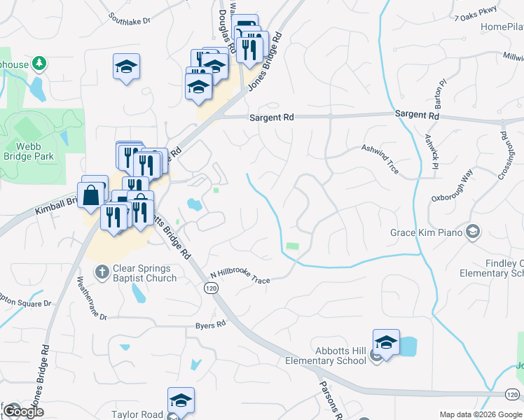 map of restaurants, bars, coffee shops, grocery stores, and more near 11735 Dunhill Place Drive in Alpharetta