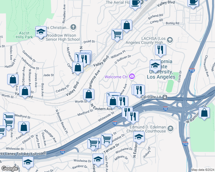 map of restaurants, bars, coffee shops, grocery stores, and more near 4839 Seldner Avenue in Los Angeles