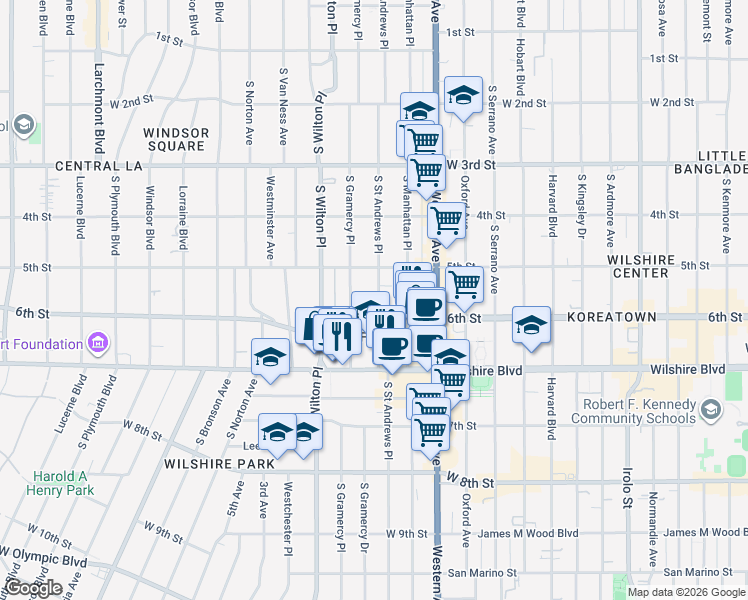 map of restaurants, bars, coffee shops, grocery stores, and more near in Los Angeles