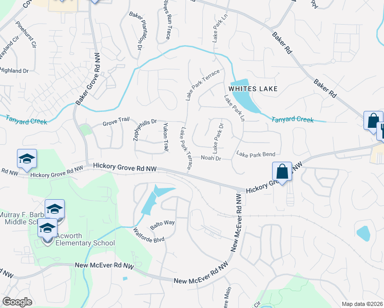 map of restaurants, bars, coffee shops, grocery stores, and more near 2925 Noah Drive in Acworth