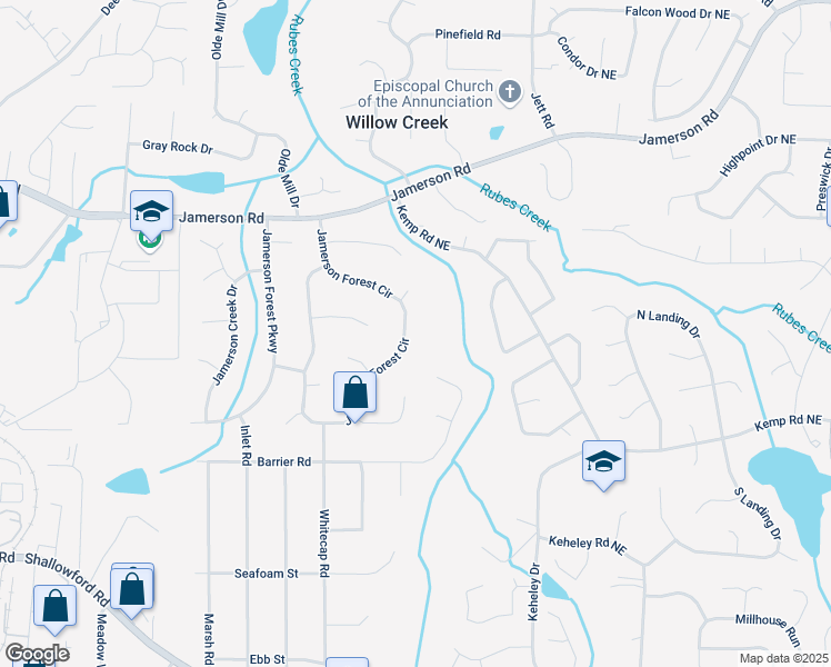 map of restaurants, bars, coffee shops, grocery stores, and more near 4762 Jamerson Forest Circle in Marietta