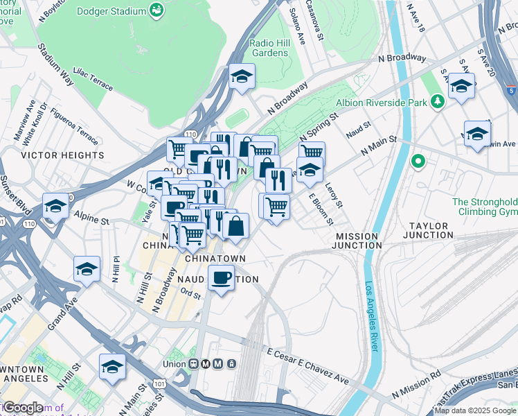 map of restaurants, bars, coffee shops, grocery stores, and more near 1152 North Main Street in Los Angeles