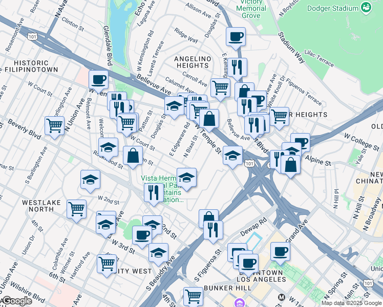 map of restaurants, bars, coffee shops, grocery stores, and more near 317 North Boylston Street in Los Angeles
