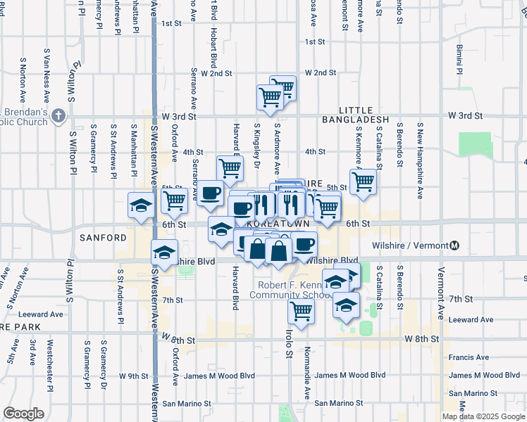 map of restaurants, bars, coffee shops, grocery stores, and more near in Los Angeles