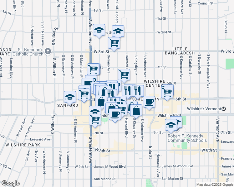 map of restaurants, bars, coffee shops, grocery stores, and more near in Los Angeles