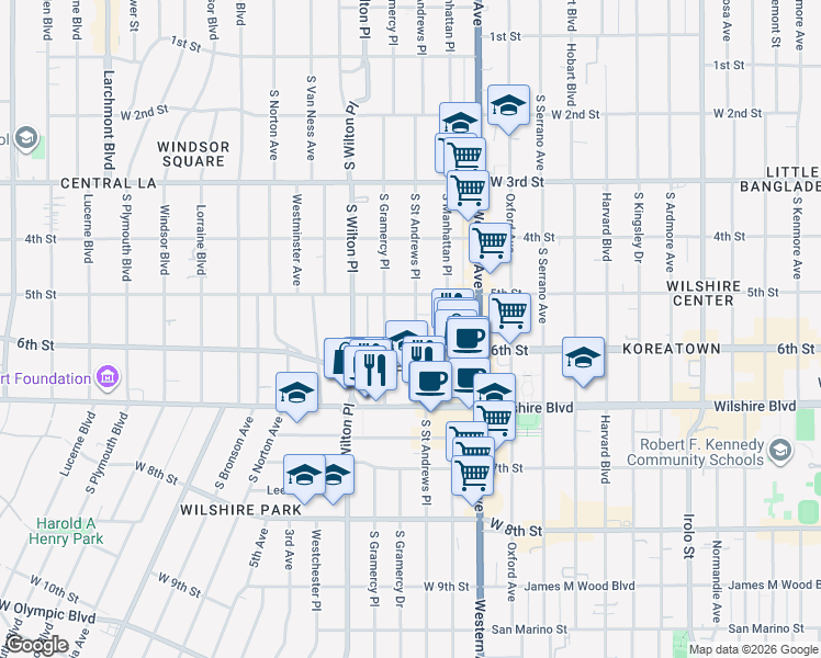 map of restaurants, bars, coffee shops, grocery stores, and more near in Los Angeles