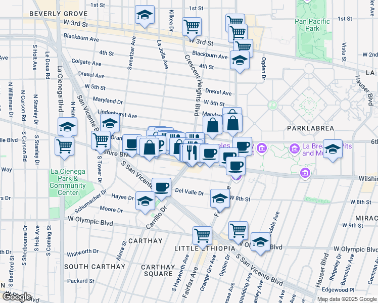 map of restaurants, bars, coffee shops, grocery stores, and more near in Los Angeles