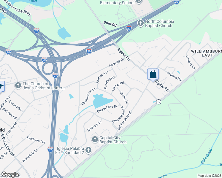 map of restaurants, bars, coffee shops, grocery stores, and more near 1925 Cheltenham Lane in Columbia