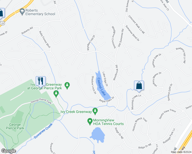 map of restaurants, bars, coffee shops, grocery stores, and more near 3903 Shadow Loch Drive in Suwanee