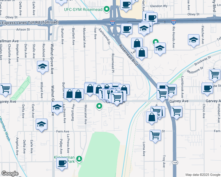 map of restaurants, bars, coffee shops, grocery stores, and more near 3109 Rosemead Place in Rosemead
