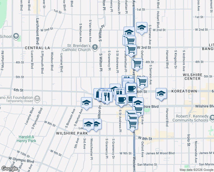 map of restaurants, bars, coffee shops, grocery stores, and more near in Los Angeles