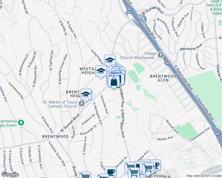 map of restaurants, bars, coffee shops, grocery stores, and more near 11730 West Sunset Boulevard in Los Angeles