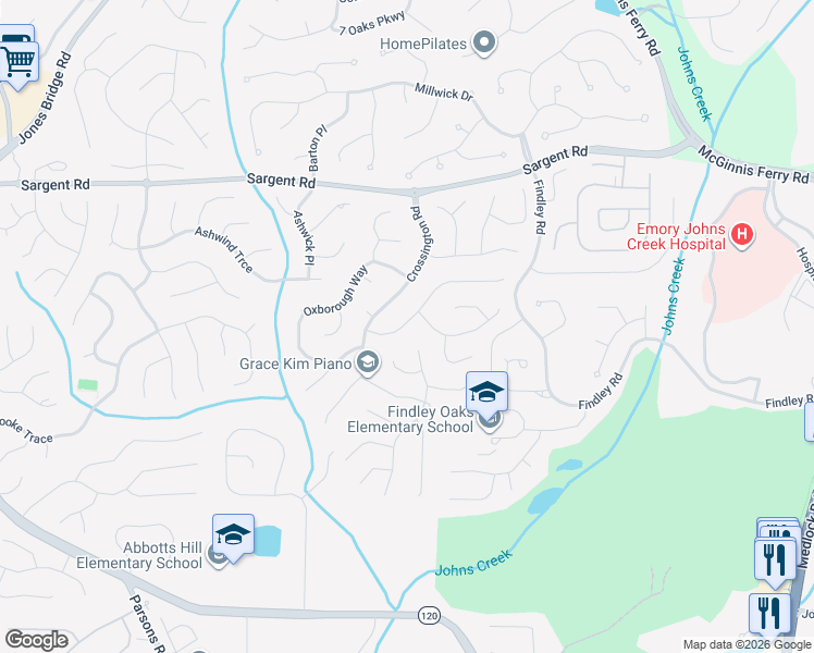 map of restaurants, bars, coffee shops, grocery stores, and more near 5815 Haterleigh Dr in Alpharetta