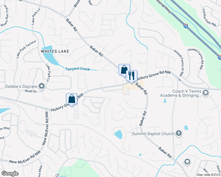 map of restaurants, bars, coffee shops, grocery stores, and more near 2586 Willow Grove Road in Acworth