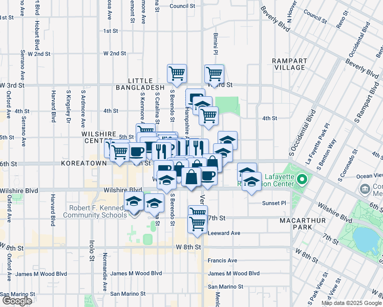 map of restaurants, bars, coffee shops, grocery stores, and more near 3223 West 6th Street in Los Angeles