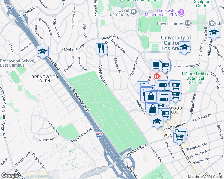 map of restaurants, bars, coffee shops, grocery stores, and more near in Los Angeles County
