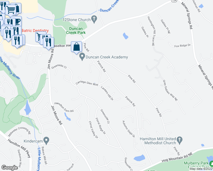 map of restaurants, bars, coffee shops, grocery stores, and more near 1931 Carriage Brook Court in Dacula