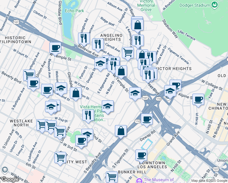 map of restaurants, bars, coffee shops, grocery stores, and more near 340 Firmin Street in Los Angeles