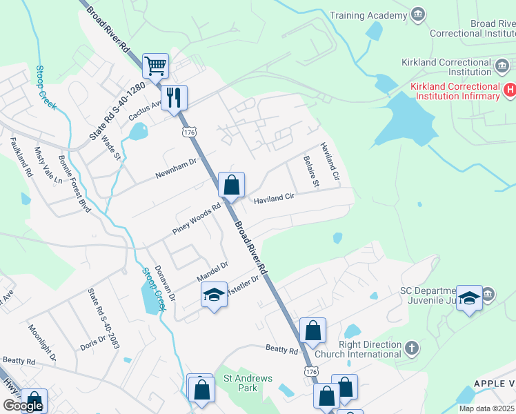 map of restaurants, bars, coffee shops, grocery stores, and more near 1418 Haviland Circle in Columbia