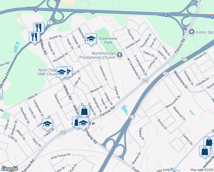 map of restaurants, bars, coffee shops, grocery stores, and more near 416 Jasmine Lane in Columbia
