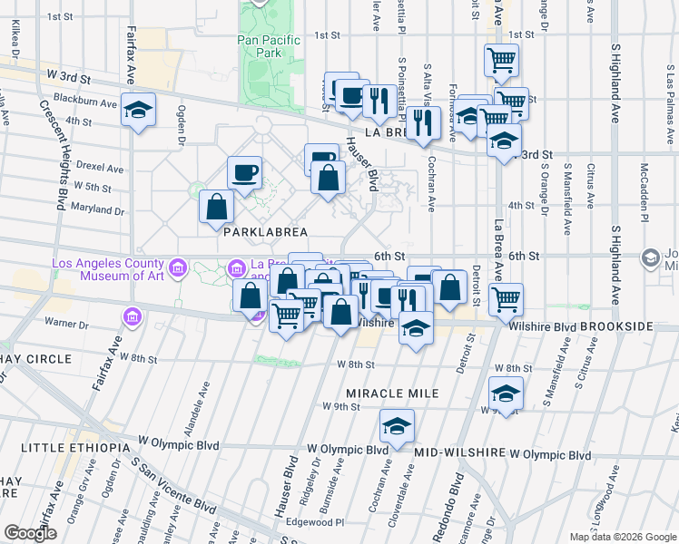 map of restaurants, bars, coffee shops, grocery stores, and more near 5661 West 6th Street in Los Angeles