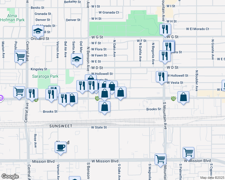 map of restaurants, bars, coffee shops, grocery stores, and more near 1430 West Stoneridge Court in Ontario