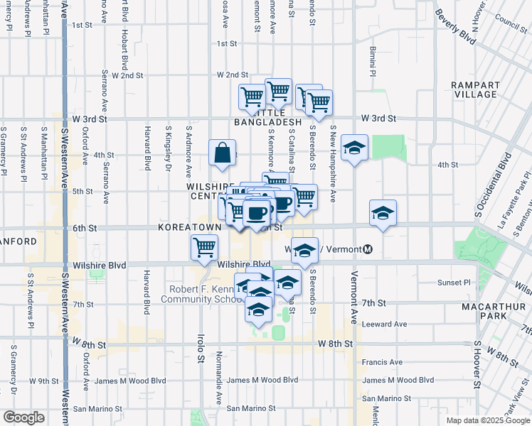 map of restaurants, bars, coffee shops, grocery stores, and more near 510 South Alexandria Avenue in Los Angeles