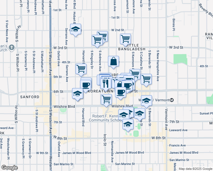 map of restaurants, bars, coffee shops, grocery stores, and more near in Los Angeles