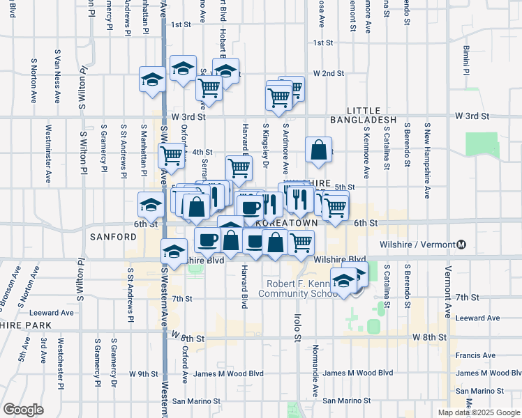 map of restaurants, bars, coffee shops, grocery stores, and more near 3920 5th Street in Los Angeles