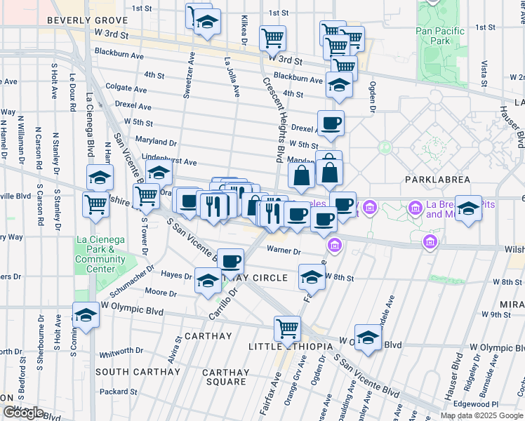 map of restaurants, bars, coffee shops, grocery stores, and more near 6336 West 6th Street in Los Angeles