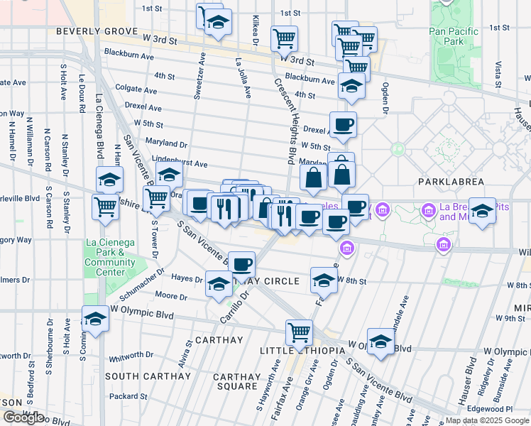map of restaurants, bars, coffee shops, grocery stores, and more near 6336 West 6th Street in Los Angeles