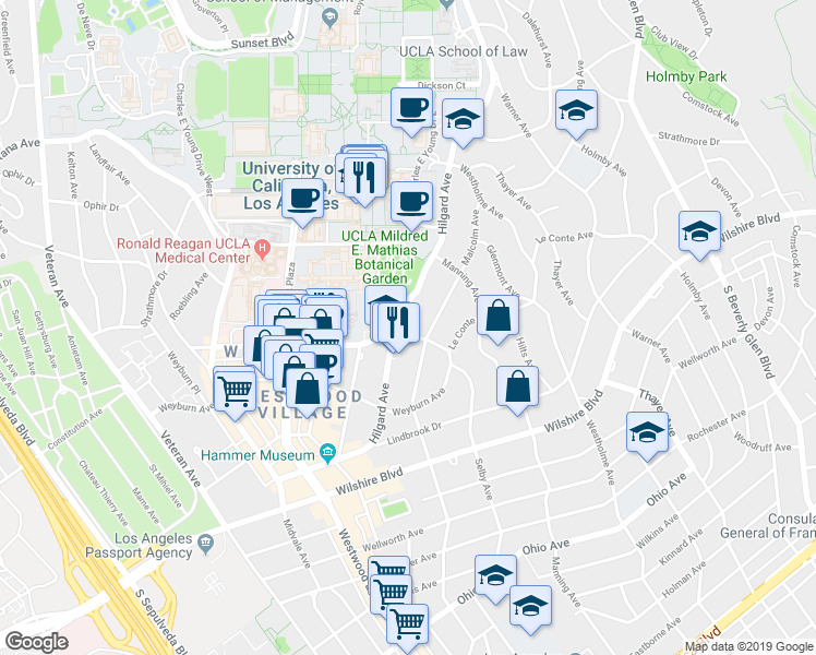 map of restaurants, bars, coffee shops, grocery stores, and more near 856 Hilgard Avenue in Los Angeles