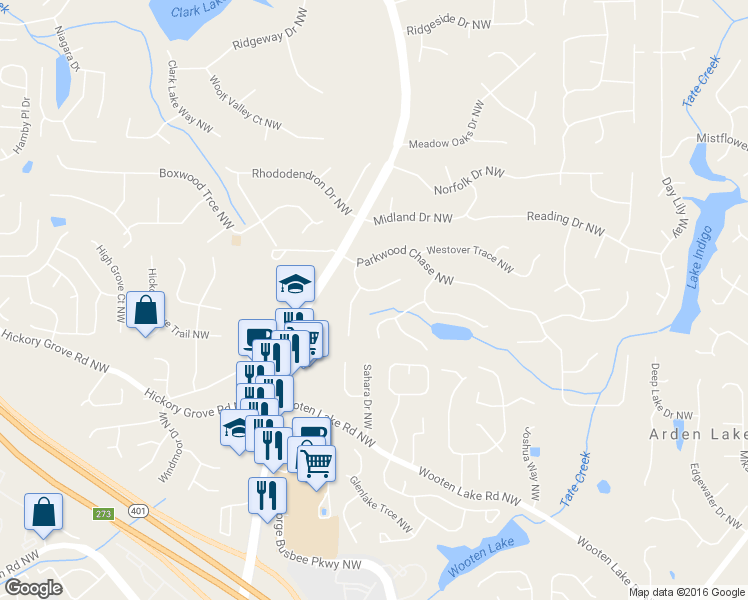 map of restaurants, bars, coffee shops, grocery stores, and more near 4641 Adams Lane Northwest in Acworth