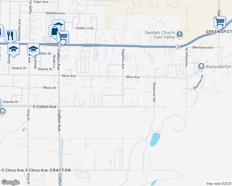 map of restaurants, bars, coffee shops, grocery stores, and more near 2180 Stonewood Street in Mentone