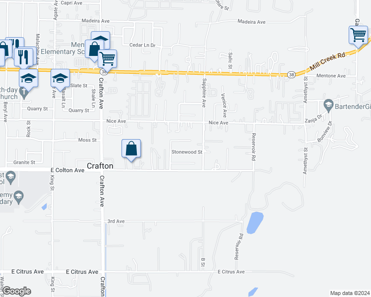 map of restaurants, bars, coffee shops, grocery stores, and more near 2168 Stonewood Street in Mentone