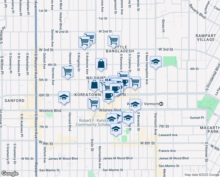 map of restaurants, bars, coffee shops, grocery stores, and more near 535 South Alexandria Avenue in Los Angeles