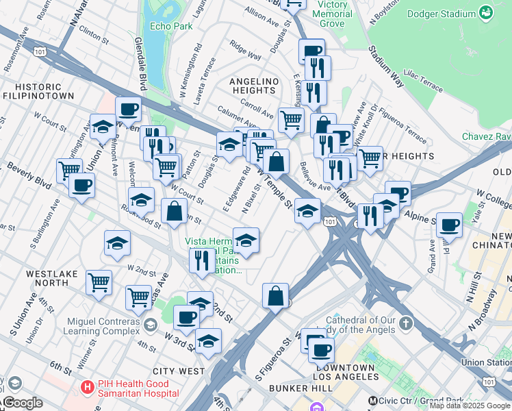map of restaurants, bars, coffee shops, grocery stores, and more near Firmin Street in Los Angeles