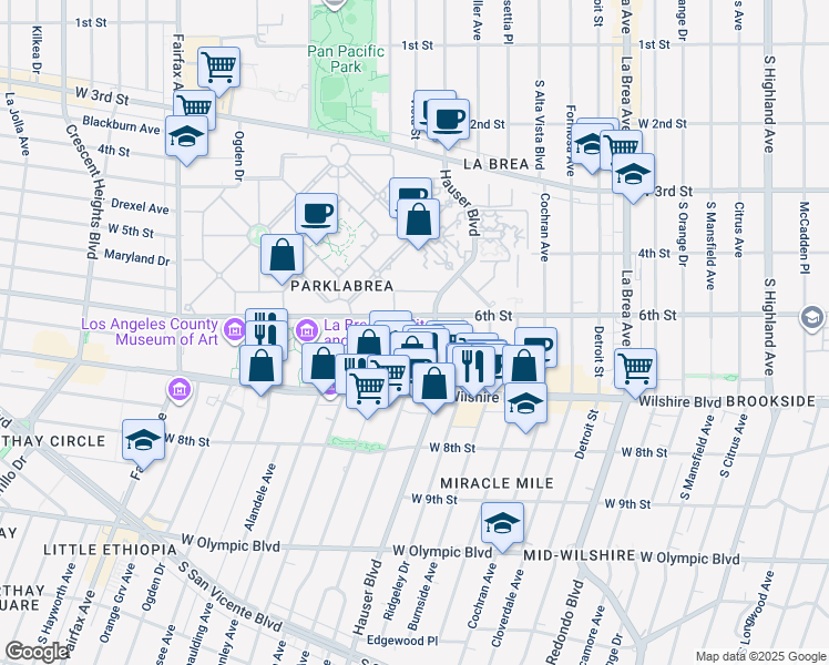 map of restaurants, bars, coffee shops, grocery stores, and more near 616 Masselin Avenue in Los Angeles
