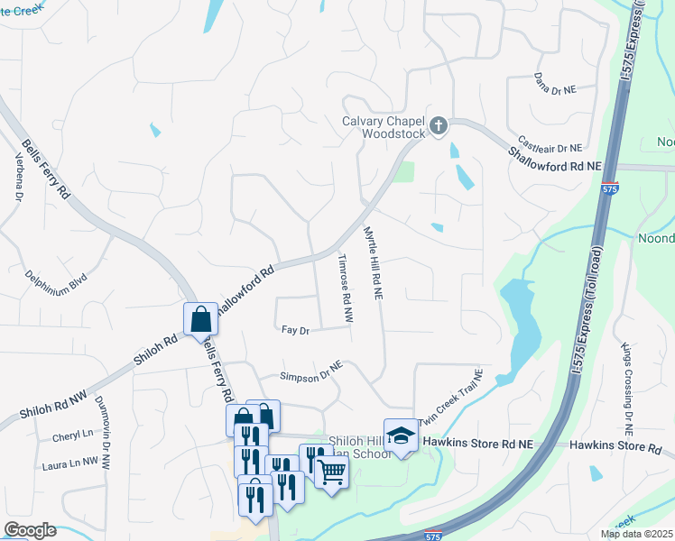map of restaurants, bars, coffee shops, grocery stores, and more near 4601 Timrose Road Northwest in Kennesaw
