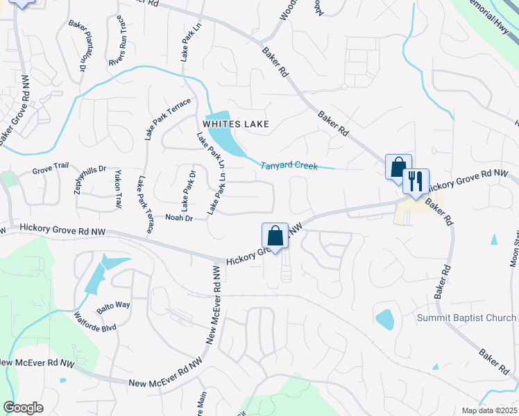 map of restaurants, bars, coffee shops, grocery stores, and more near 2627 Lake Park Bend in Acworth