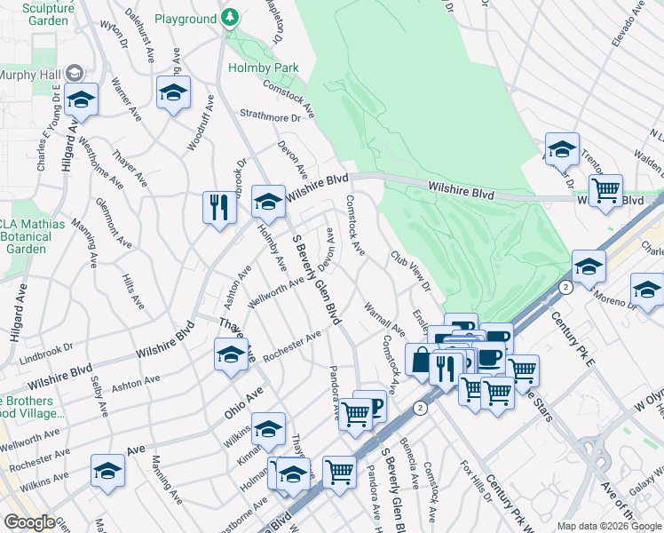 map of restaurants, bars, coffee shops, grocery stores, and more near 1309 Warnall Avenue in Los Angeles