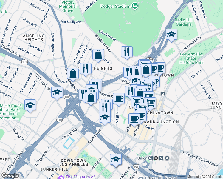 map of restaurants, bars, coffee shops, grocery stores, and more near in Los Angeles