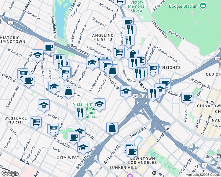 map of restaurants, bars, coffee shops, grocery stores, and more near 429 1/2 Firmin Street in Los Angeles